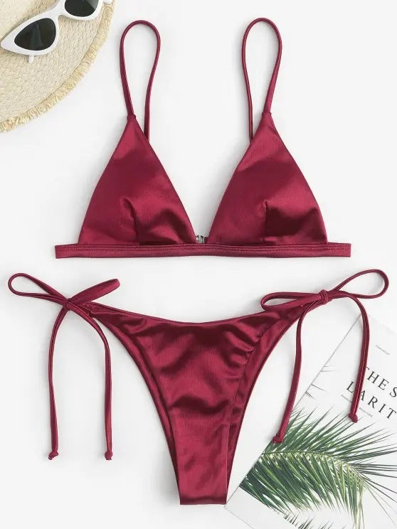 Elegant hanging-neck three-point bikinis