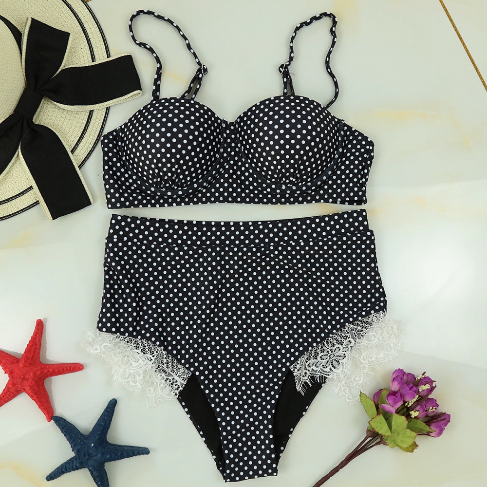 Flirty polka dot high-waist bikinis