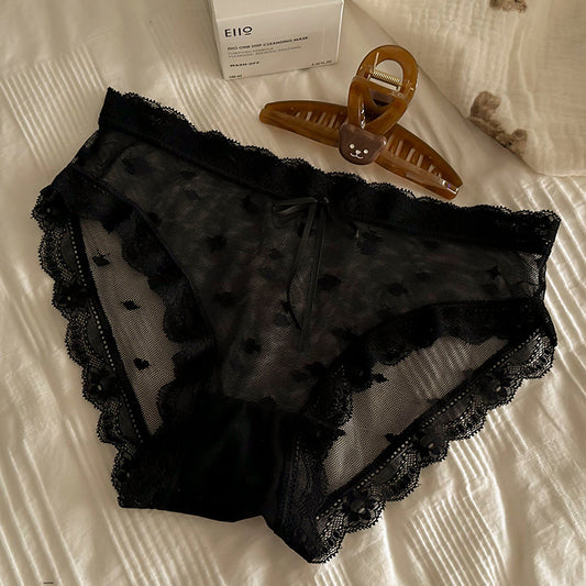 Lace mesh bow transparent underwear briefs