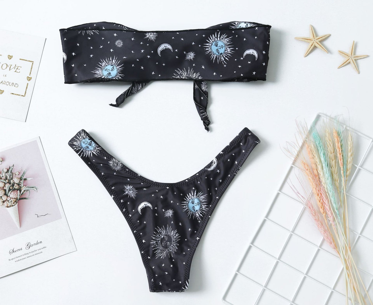 Printed split tube top bikini sets
