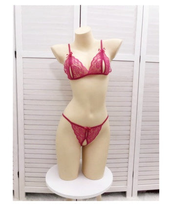 Alluring transparent lace hollow three-point bikinis