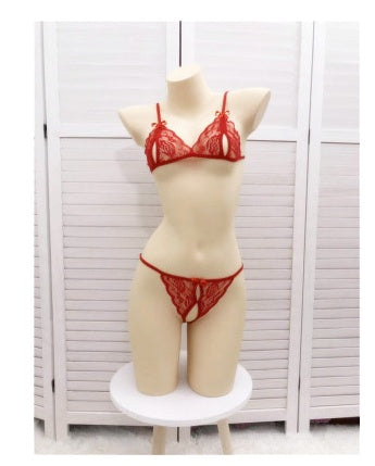 Alluring transparent lace hollow three-point bikinis