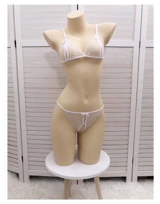 Alluring transparent lace hollow three-point bikinis