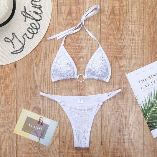 Lace-up diamond split bikini sets