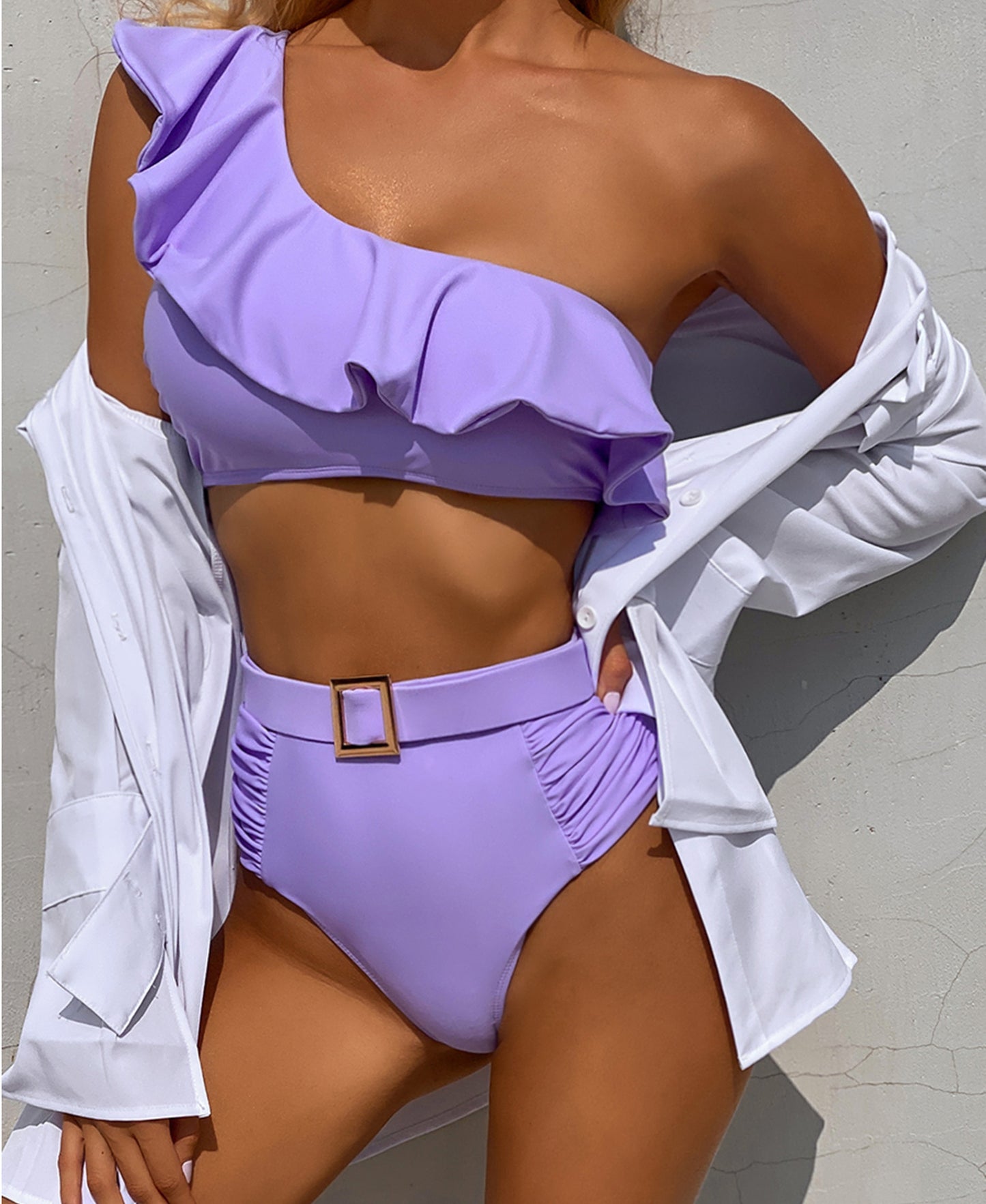 Elegant ruffled split bikinis