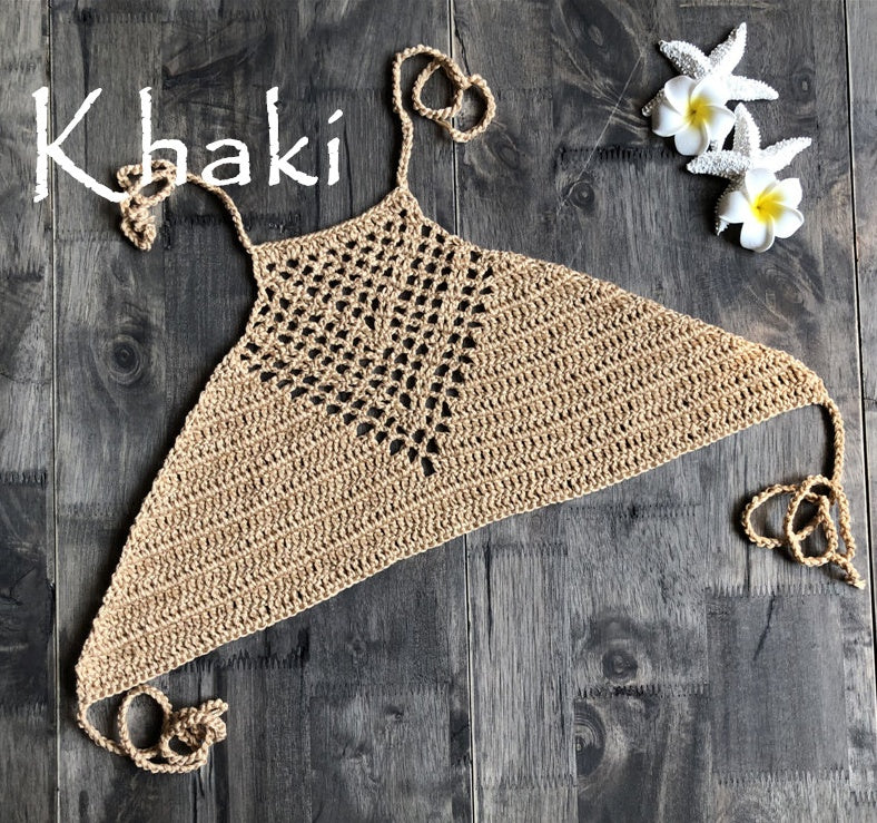 Sensual hand-crocheted halter neck bikinis