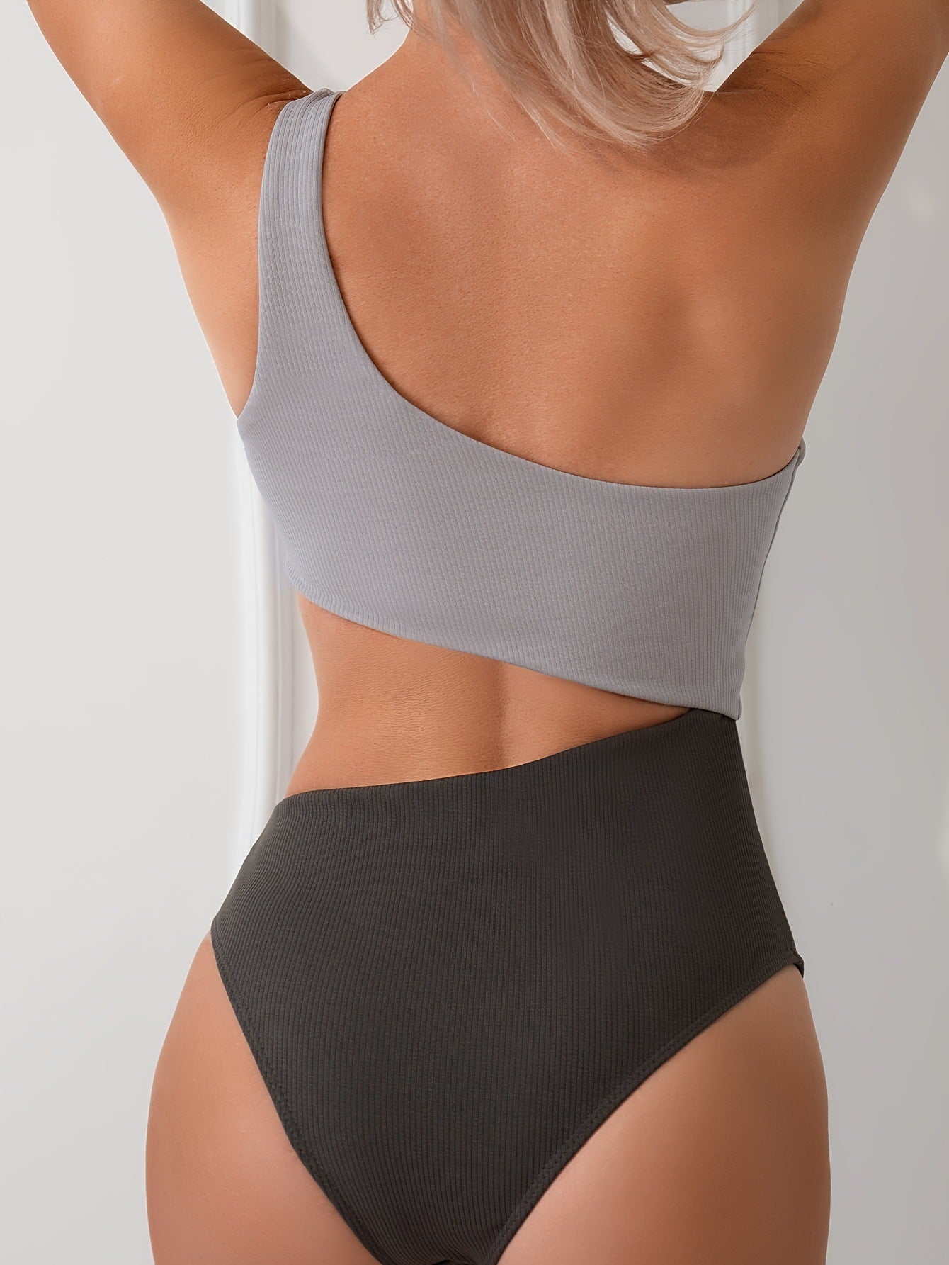 Vibrant color-matched one-shoulder bikinis