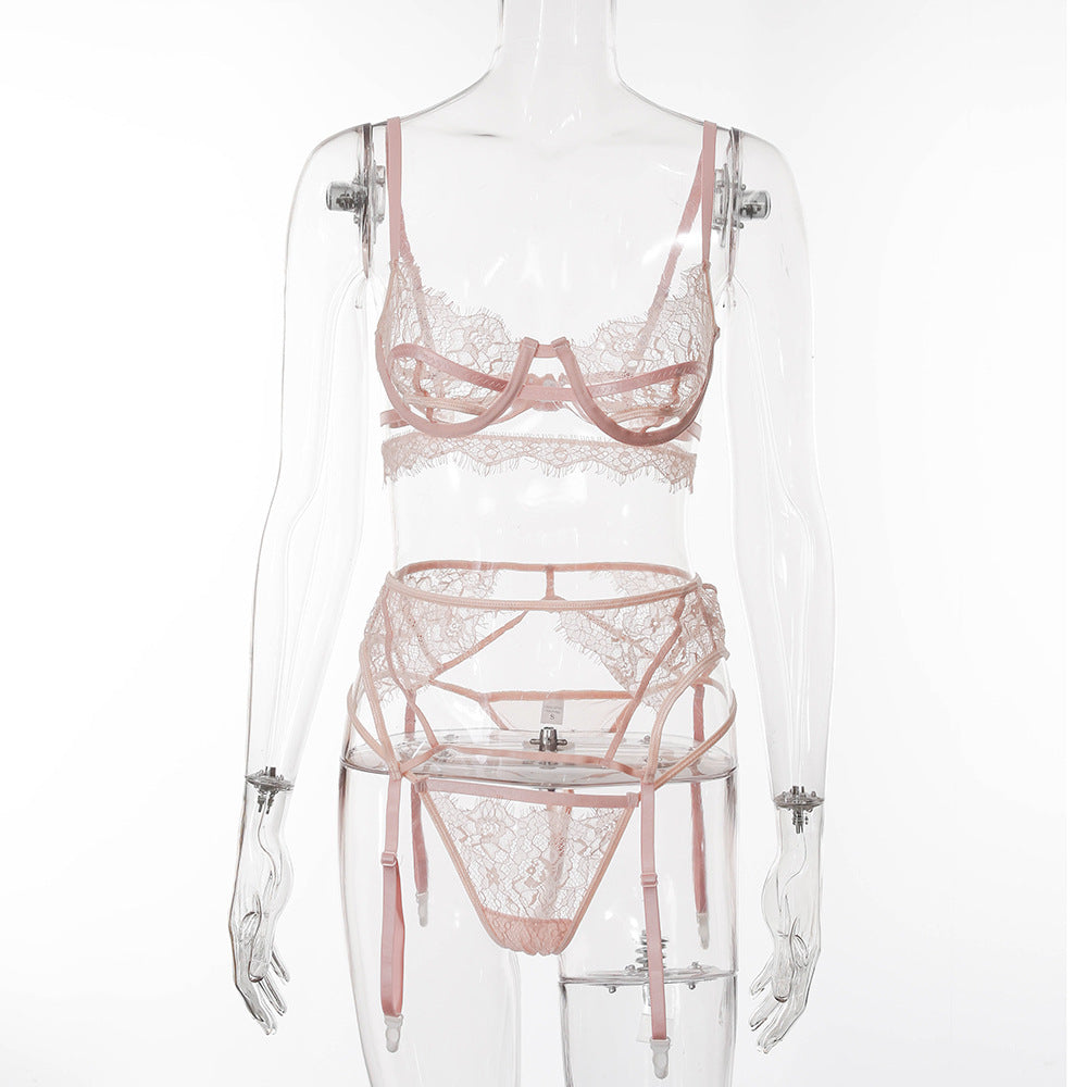 Lace eyelashes three-piece sheer lingerie