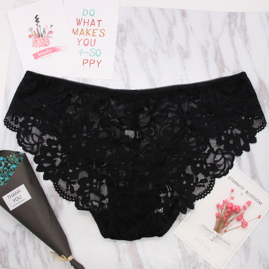 Seamless lace underwear with sheer mesh