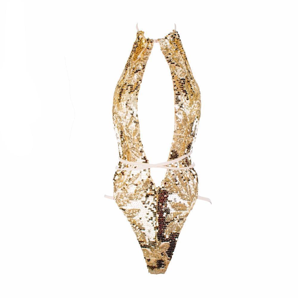 Glamorous sequined halter one-piece bikinis