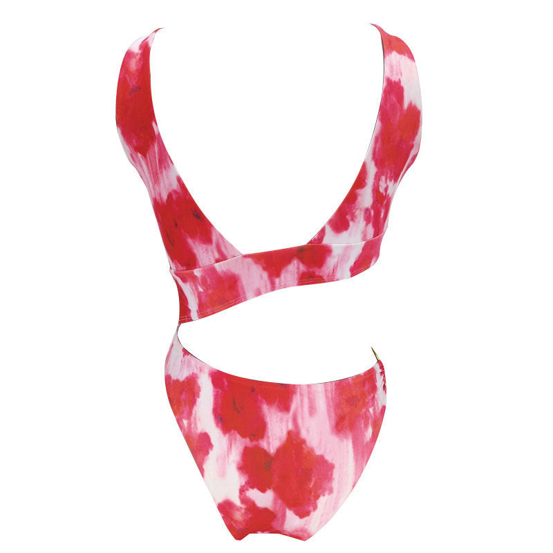 Solid color hollow-out printed bikini sets