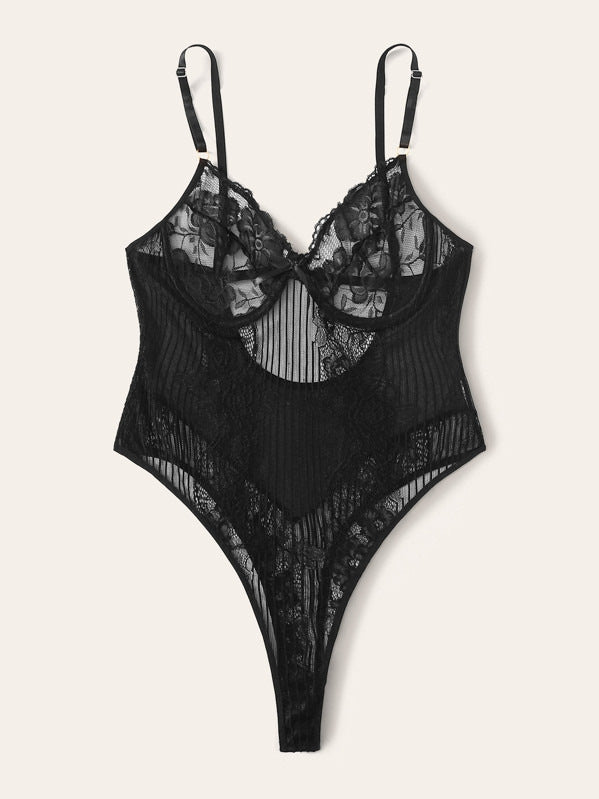 Playful lace one-piece lingerie pajamas