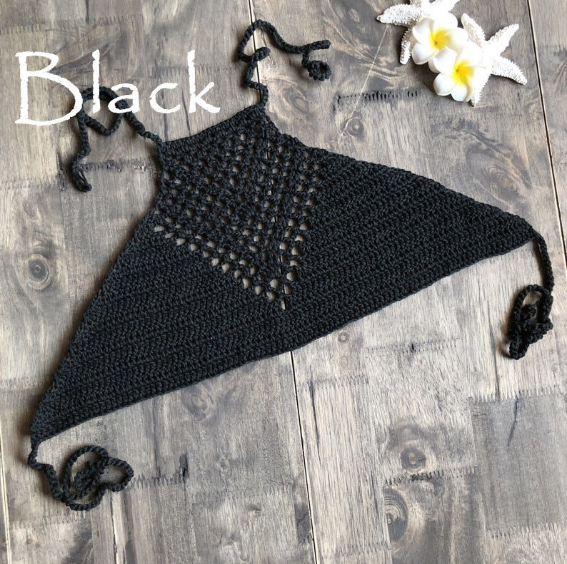 Sensual hand-crocheted halter neck bikinis