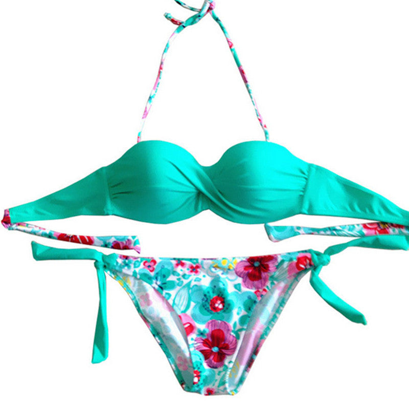 Elegant solid color patchwork push-up bikini sets