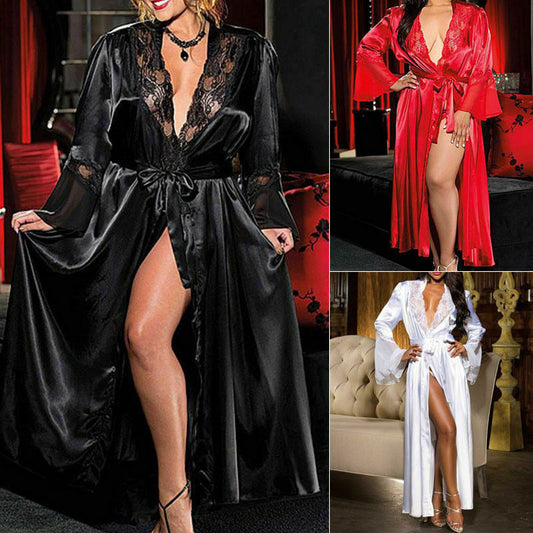 Sexy lingerie bathrobe glossy dresses