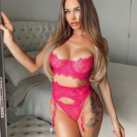 Embroidered lace mesh pearl lingerie sets