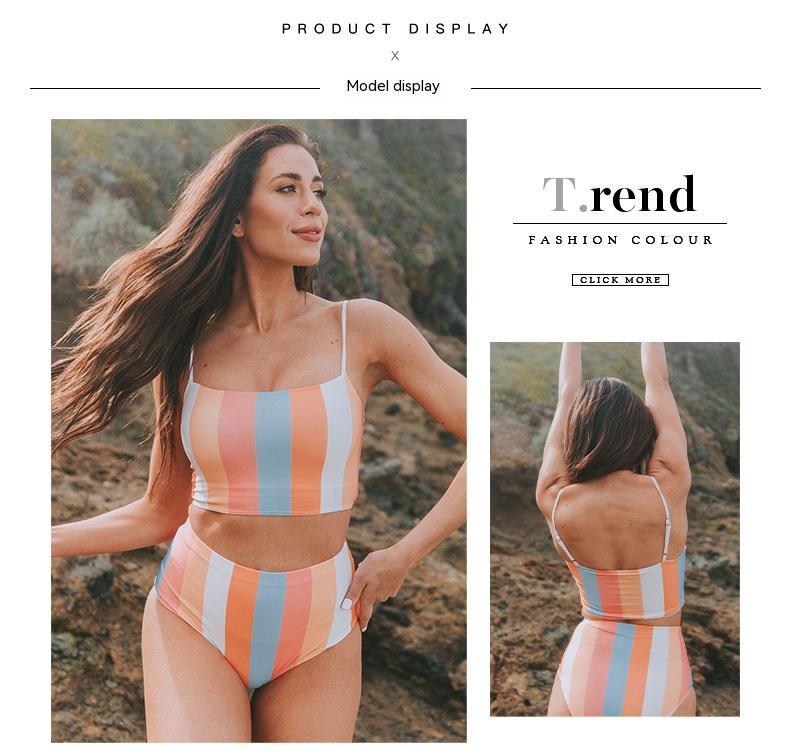 Summer stripes high waist triangle sports bikini sets