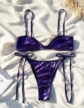Split metallic glossy bikini sets