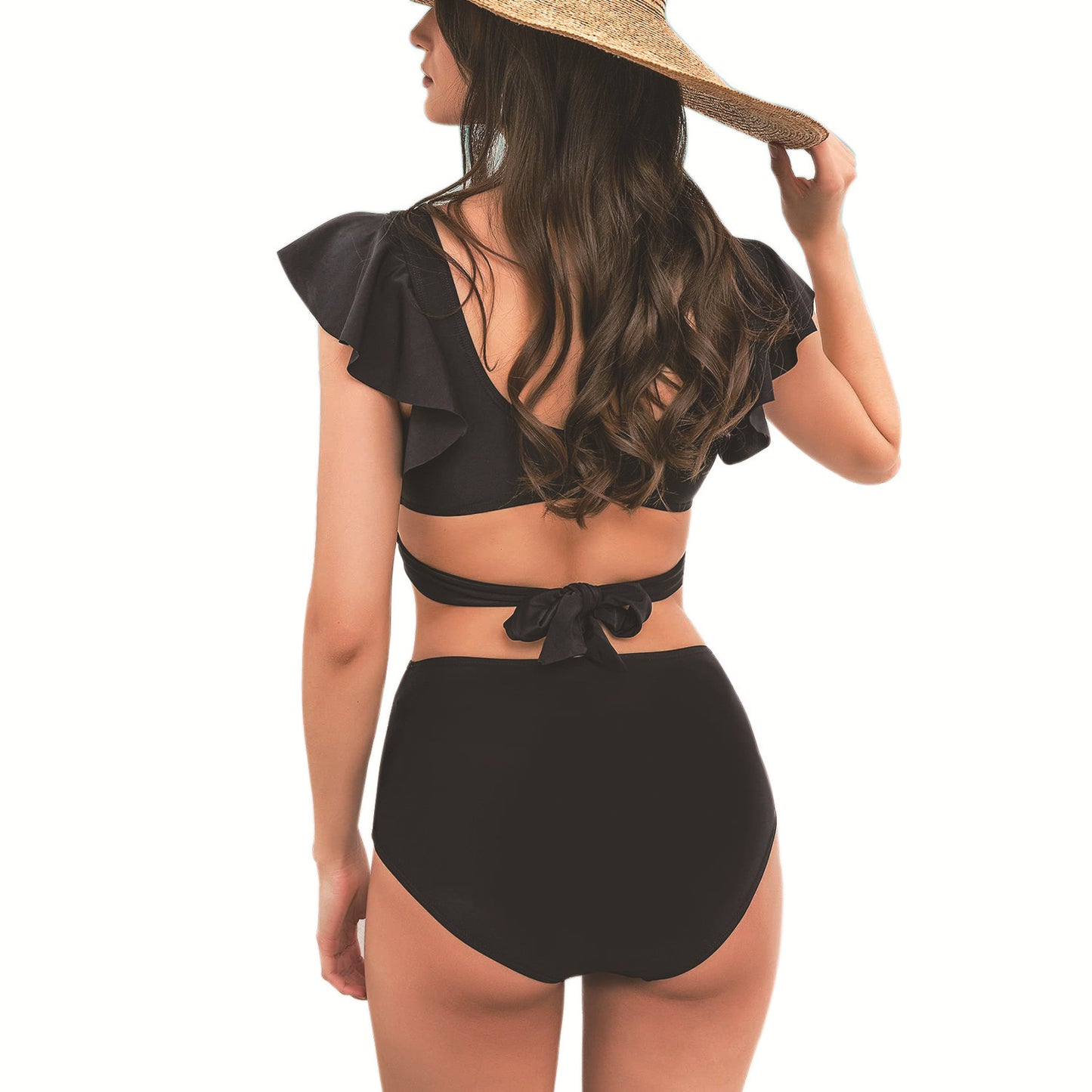 Flounced cross high waist bikini sets