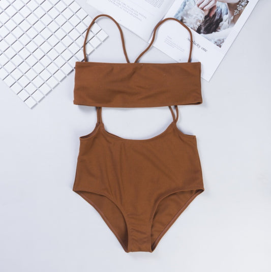 Sexy solid color irregular bib split bikini sets