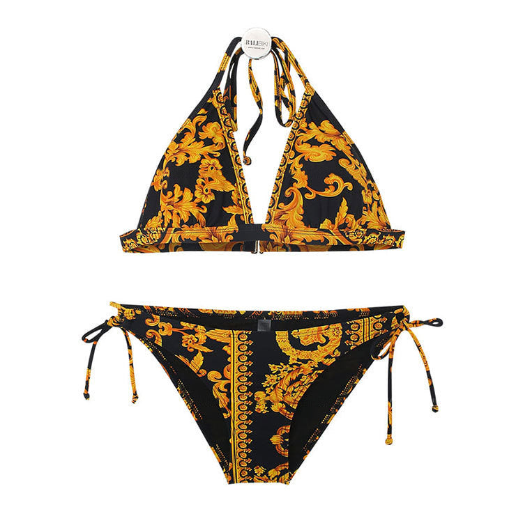 Exotic printed high-waist triangle bikinis