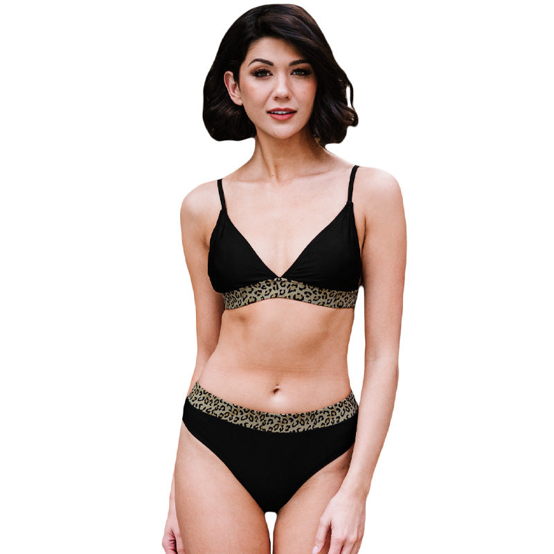 Three-point color contrast patchwork split bikini sets