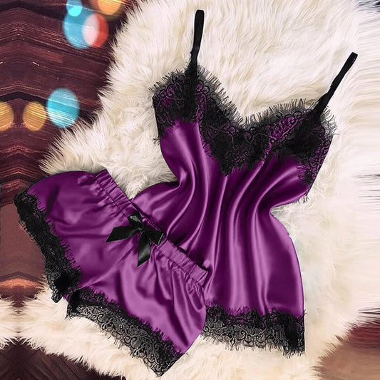 Sexy lingerie sleepwear camisole bow shorts