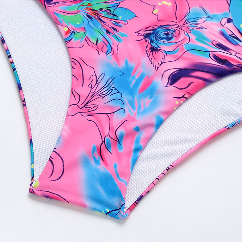 Vibrant tie-dye one-shoulder bikinis