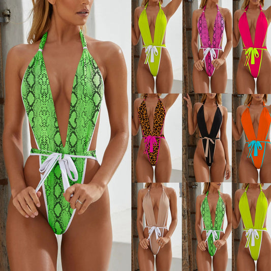 One-piece bandage pull-side bikini sets