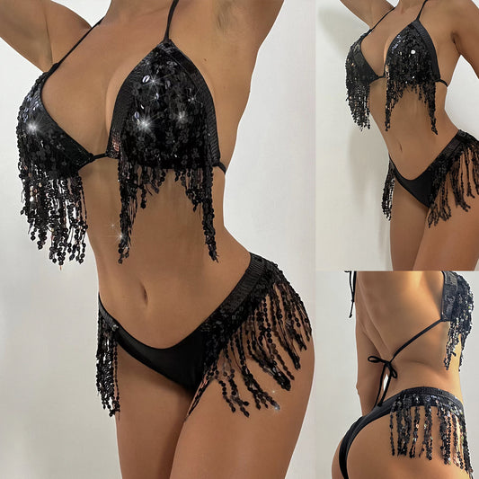 Black paillette tassel bikini ball party costumes