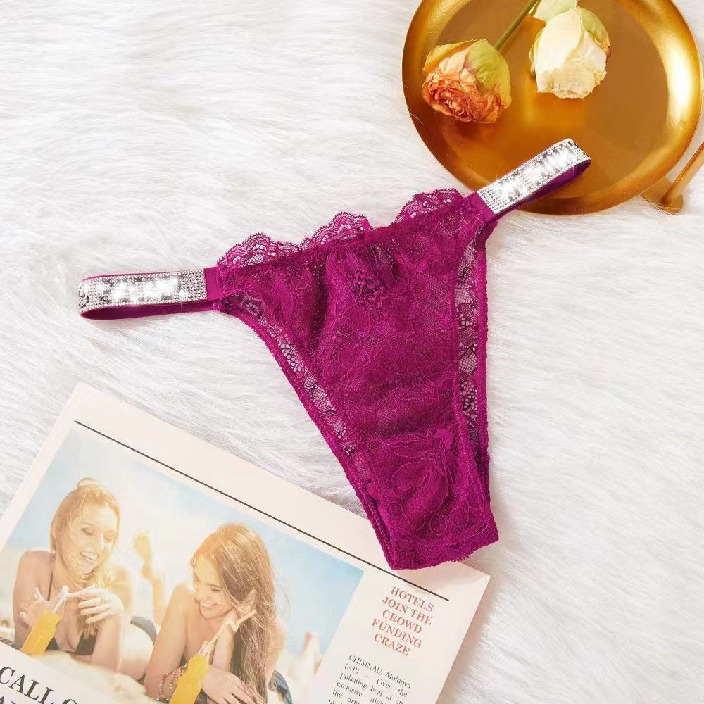 Rhinestone lace T-back underwear