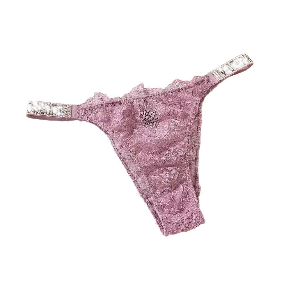 Rhinestone lace T-back underwear