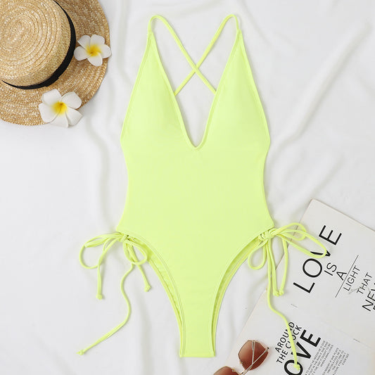 Lace-up deep-cut micro one-piece bikinis