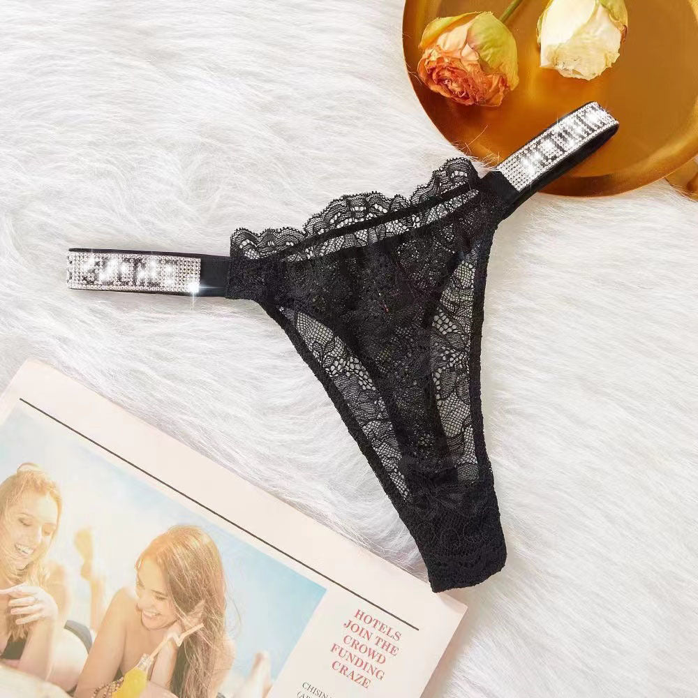Rhinestone lace T-back underwear