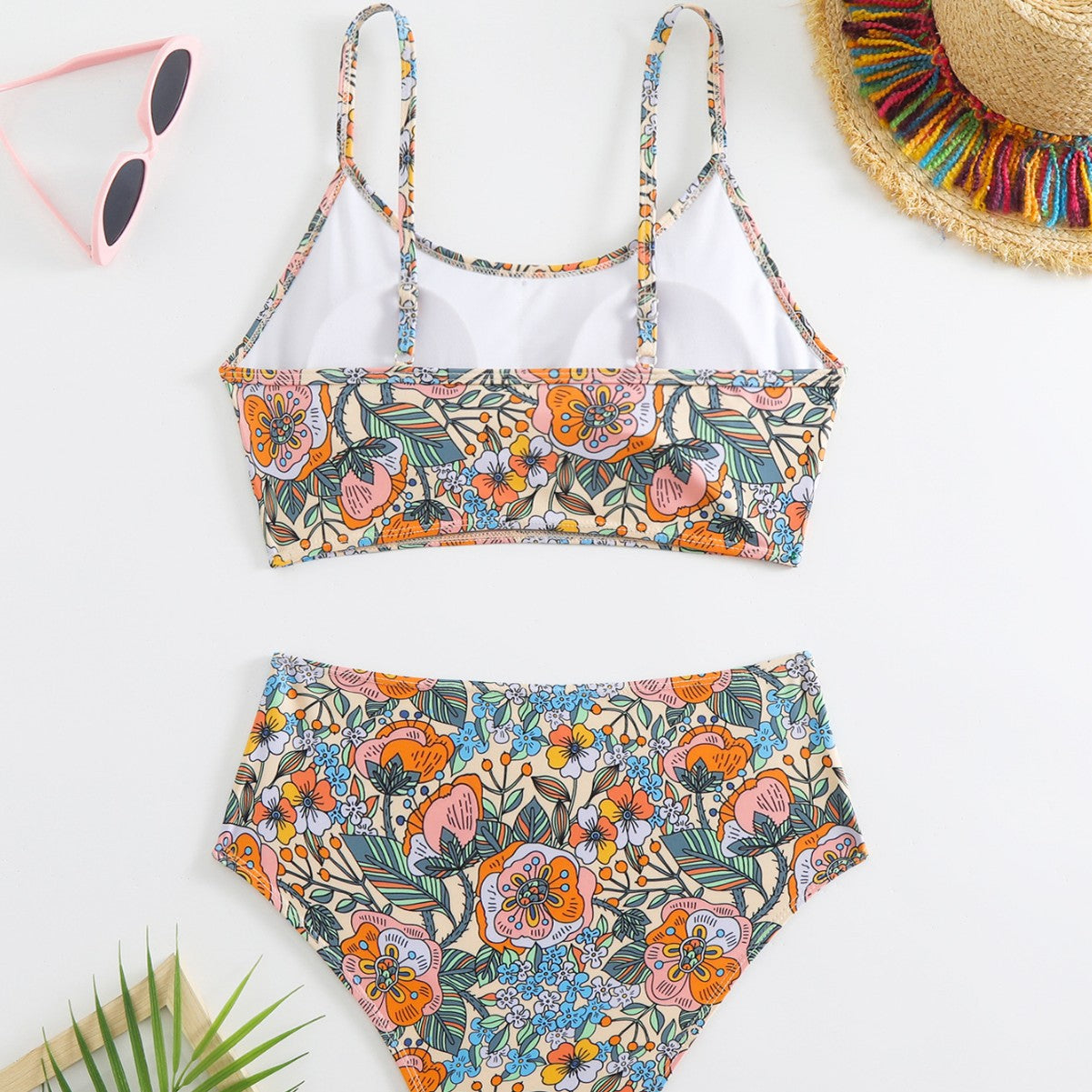 Sexy print high waist split bikini sets