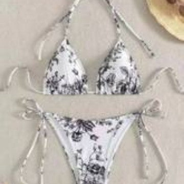 Seductive ink-painted halter lace-up bikinis