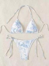Seductive ink-painted halter lace-up bikinis