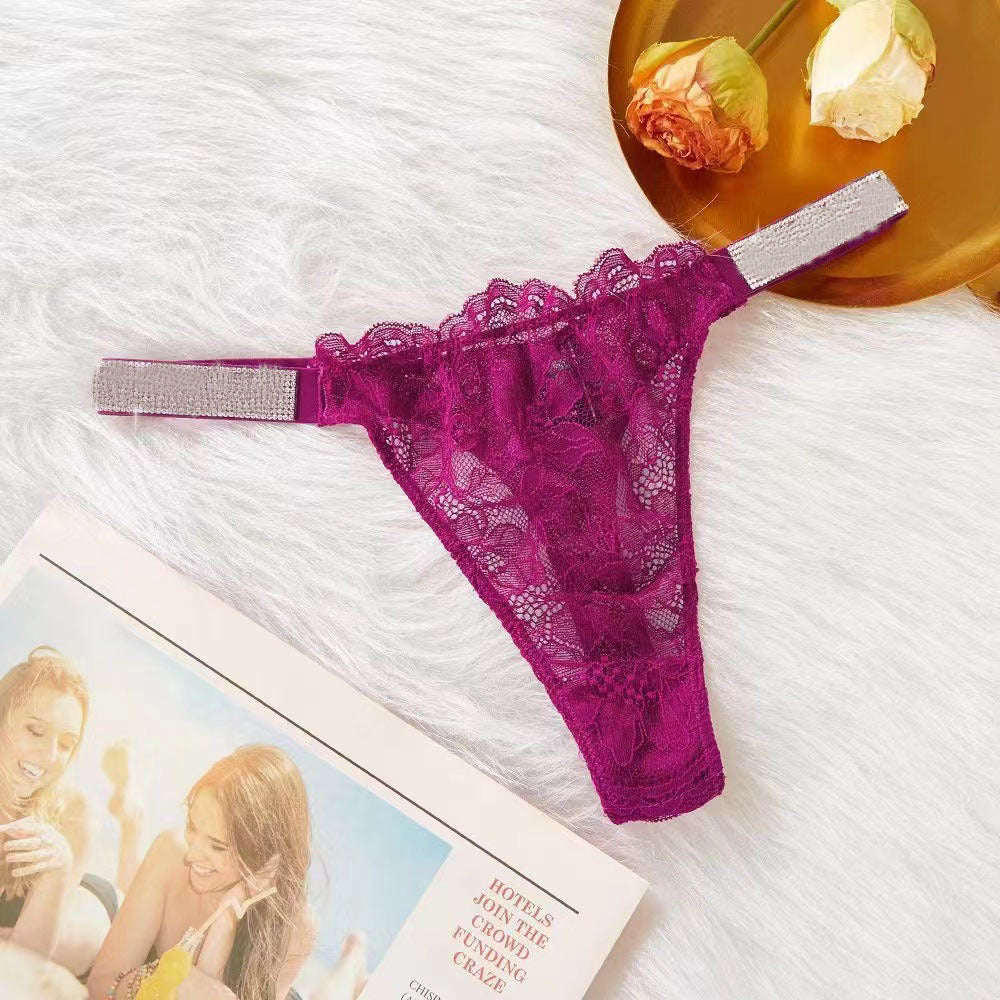 Rhinestone lace T-back underwear