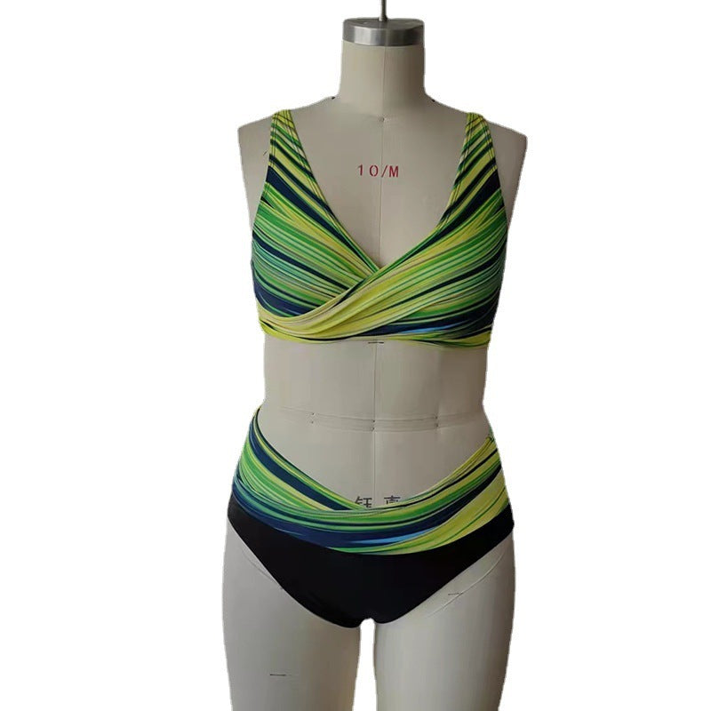 Striped tie-dye cutout high waist bikini sets