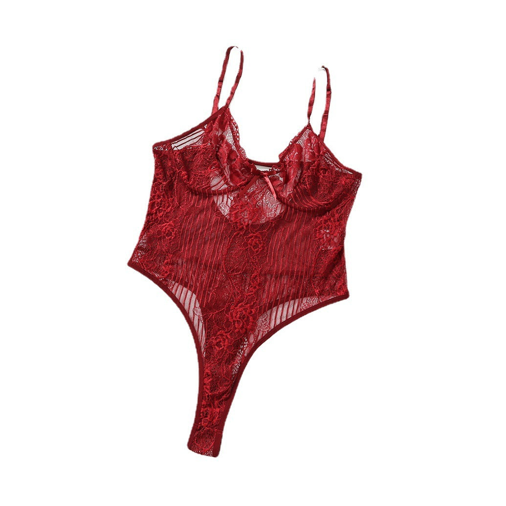 Playful lace one-piece lingerie pajamas
