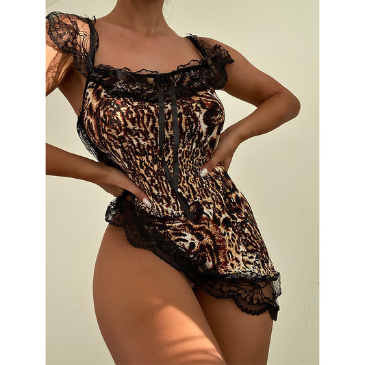 Leopard print stitching uniform lingerie