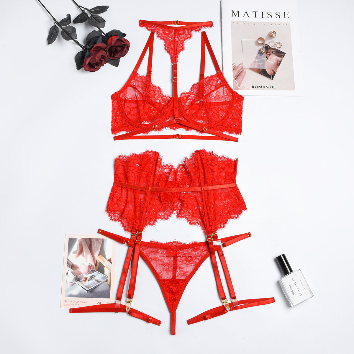 Waistband shaping lace perspective lingerie sets