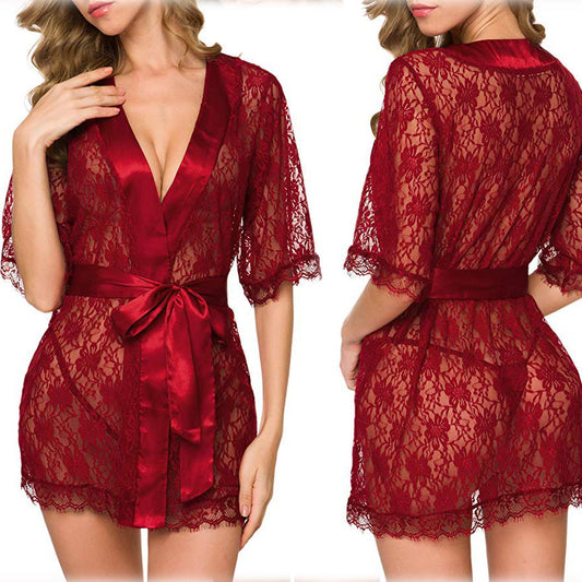 Lace hollow-out robe pajamas