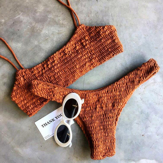 Pleated triangle bikini sets