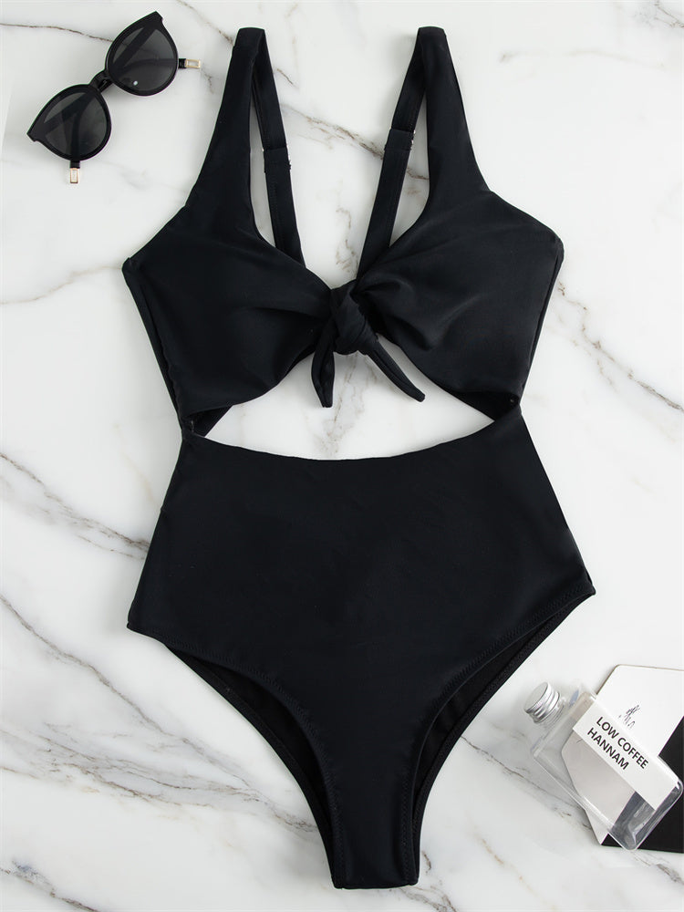 Colorblock knotted one-piece and two-piece bikini sets