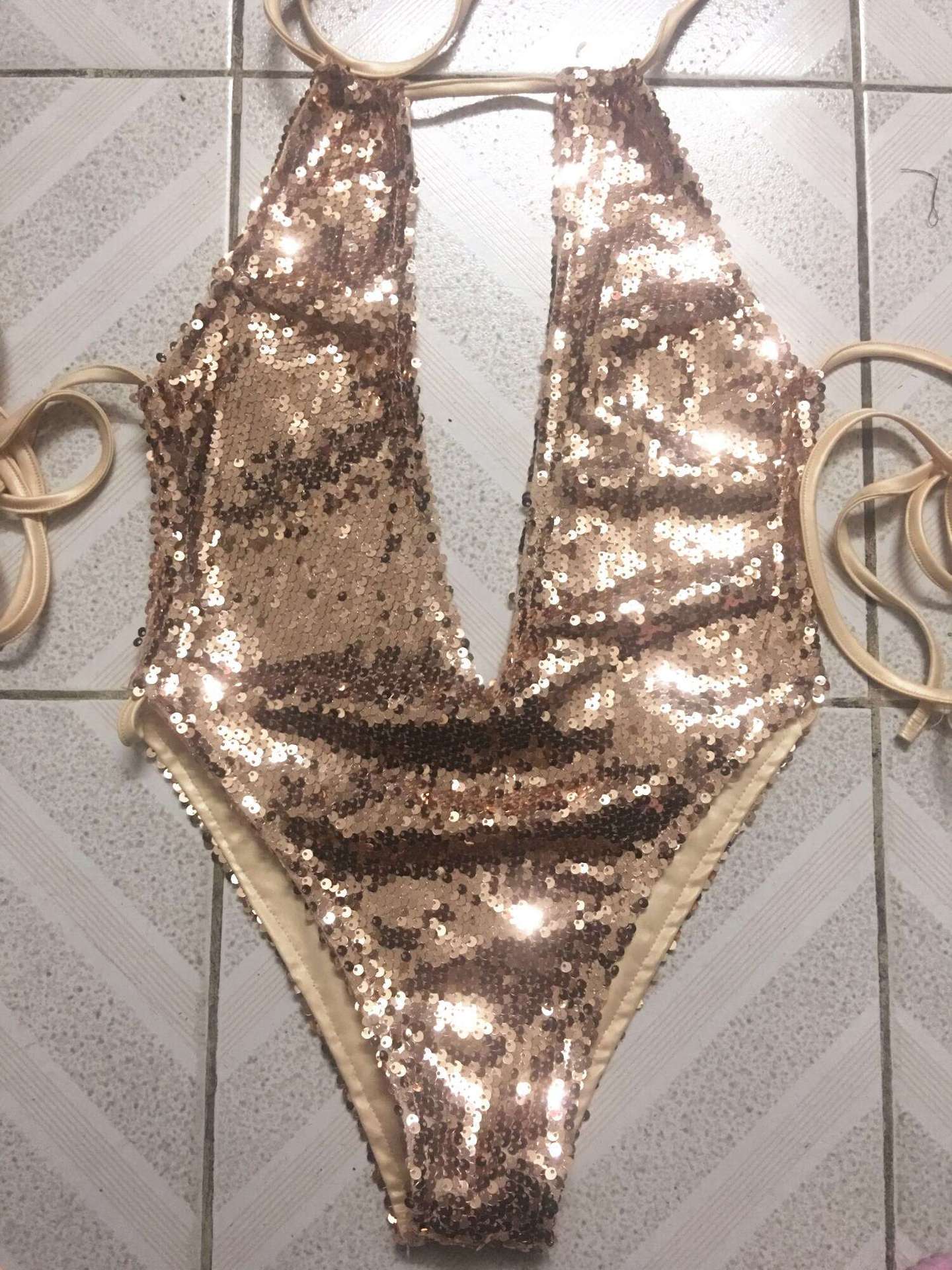 Glamorous sequined halter one-piece bikinis