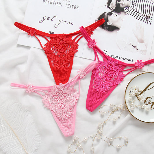 Hollow low waist flower embroidery T-back underwear