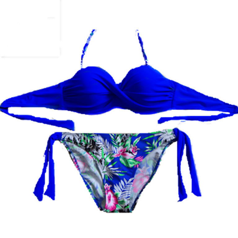 Elegant solid color patchwork push-up bikini sets