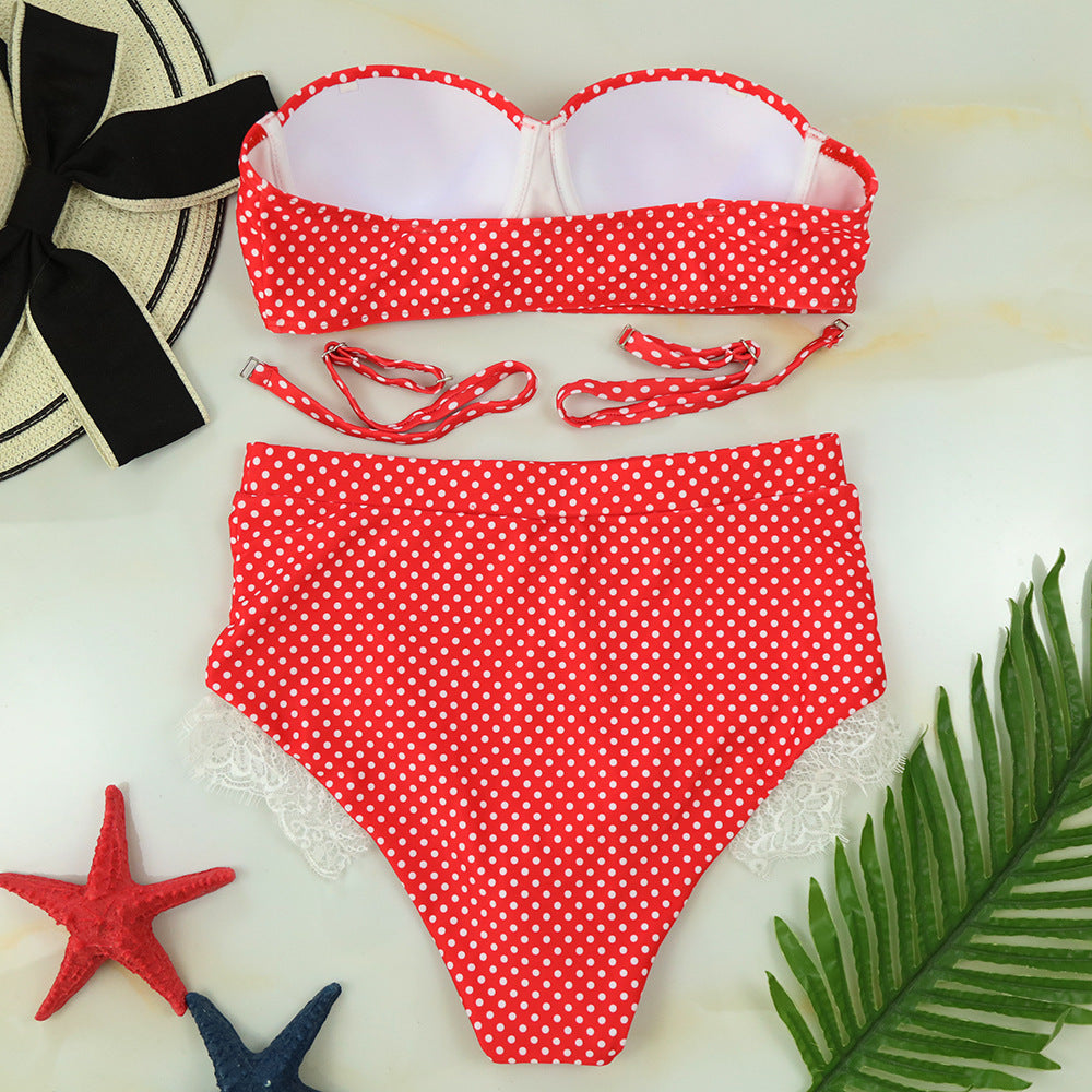 Flirty polka dot high-waist bikinis