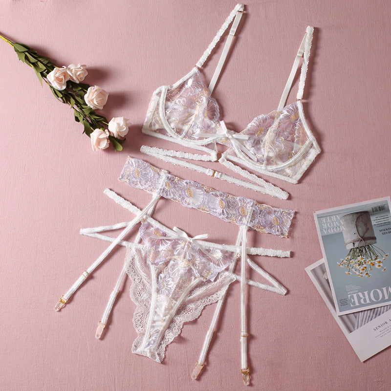 Flower embroidery beautiful lace three-piece sets